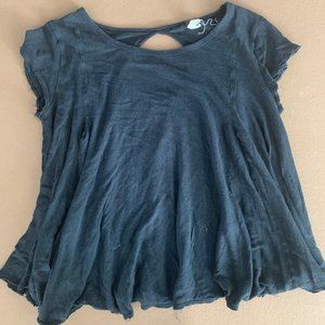 Free People Black Flowy Short Sleeve Shirt